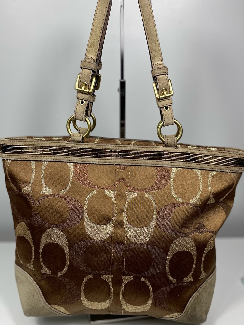 $25 LOW START Coach Vintage Signature C Lilia Metallic Tote- COA - Picture 8 of 16